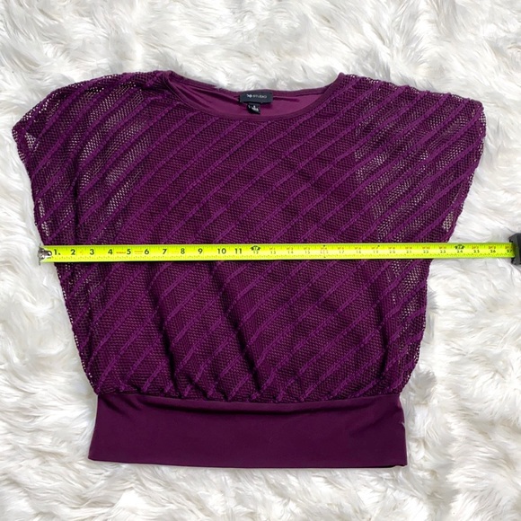 AB Studio Purple Batwing Layered Mesh Top - Picture 8 of 10